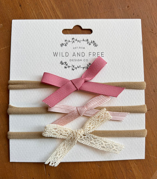 Lace & Ribbon Bow Headband Set