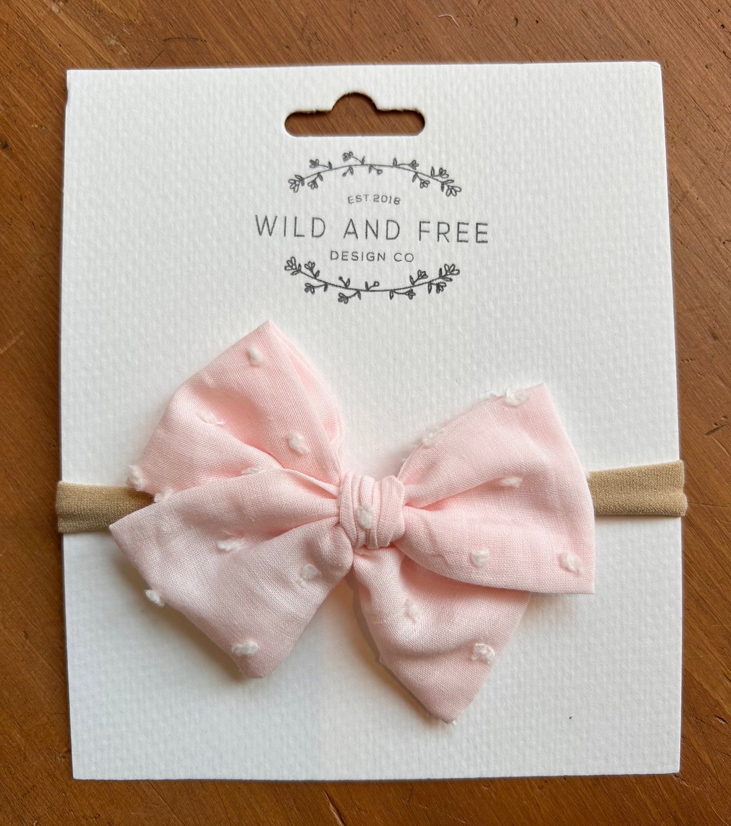 Blush Swiss Dot Pinwheel Bow Headband
