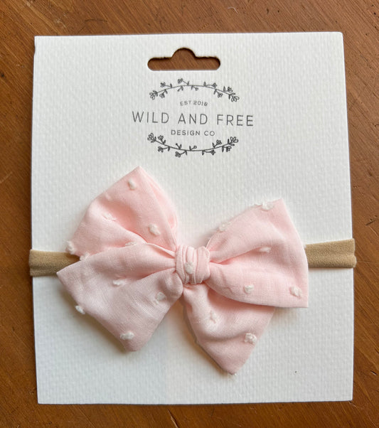 Blush Swiss Dot Pinwheel Bow Headband