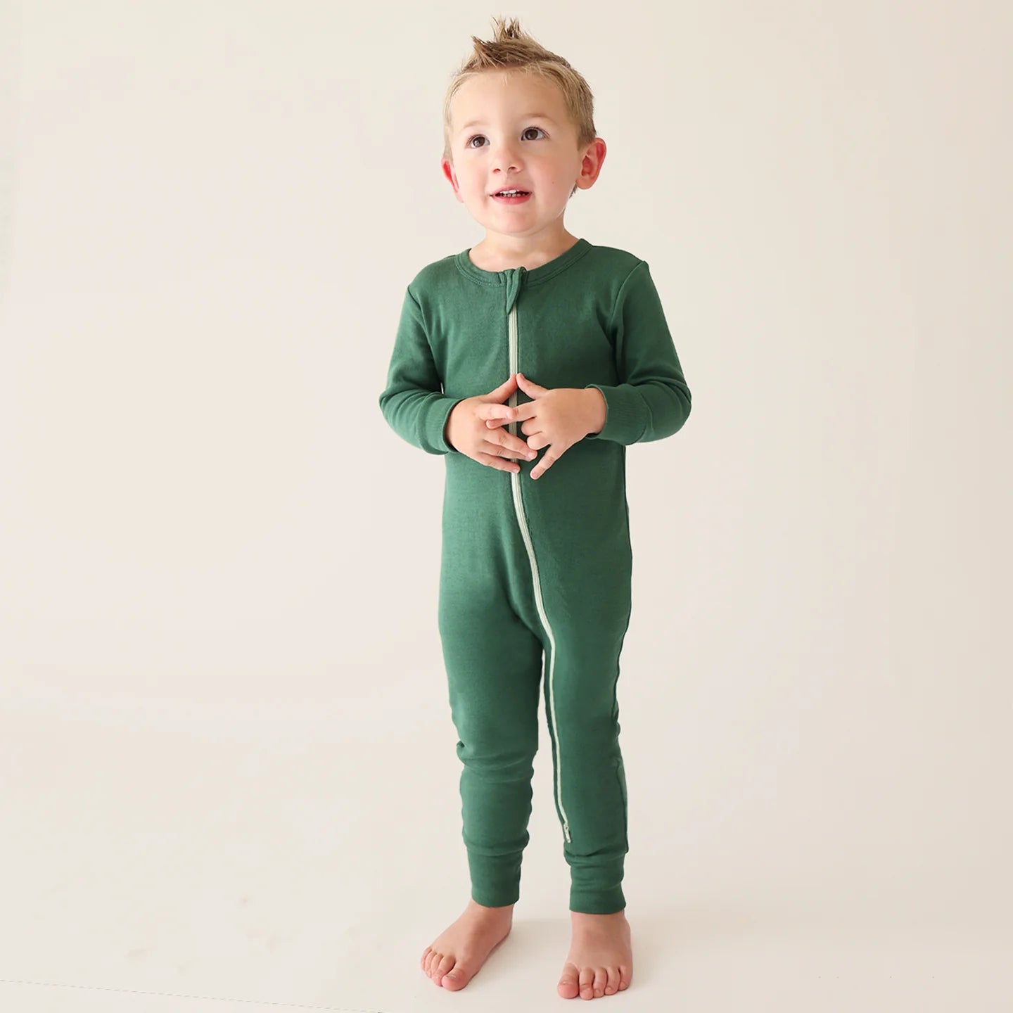 Organic Long Sleeve Zip Romper- Emerald