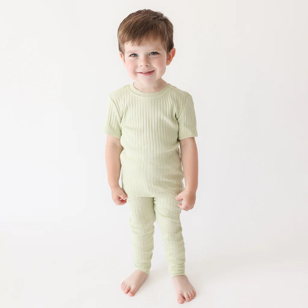 Organic Rib Knit Kids Pajamas- Mint