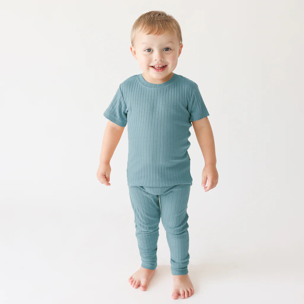 Organic Rib Knit Kids Pajamas- Ocean