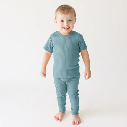 Organic Rib Knit Kids Pajamas- Ocean