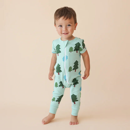 Organic Short Sleeve Zip Romper- Forest