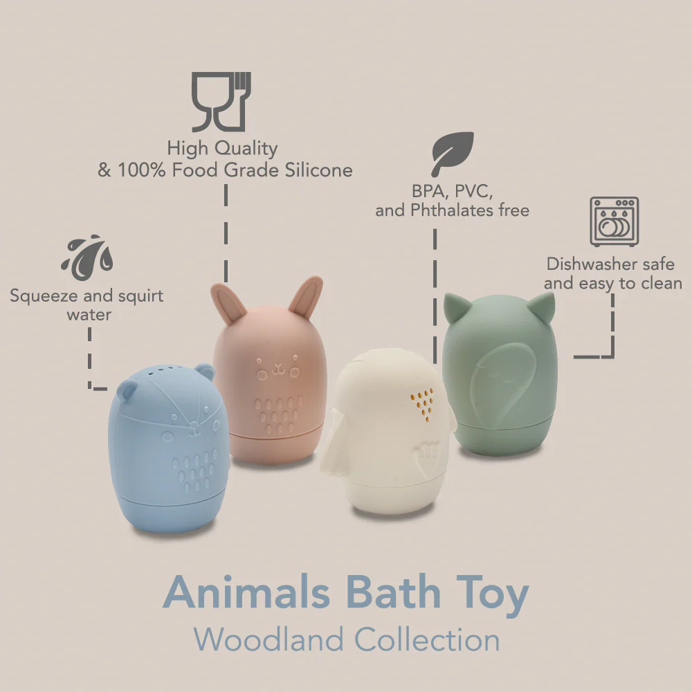 Silicone Woodland Animals Bath Toys- Pastel