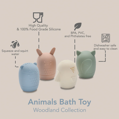 Silicone Woodland Animals Bath Toys- Pastel