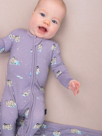 Bamboo Footed Zipper Sleeper- Penguins on Periwinkle