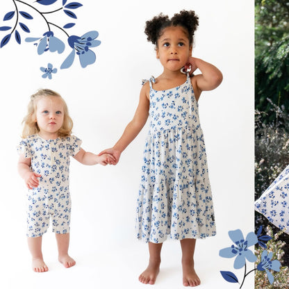 Bamboo Ruffled Sleeves Shortall Romper- Bluebell
