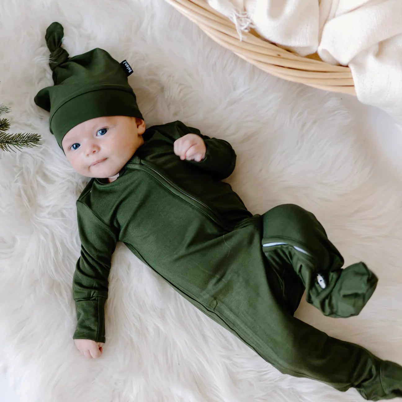 Bamboo Footed Zipper Sleeper- Forest Green