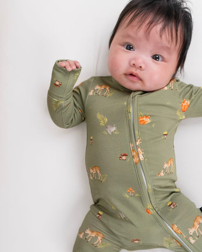 Bamboo Footed Zipper Sleeper- Forest Friends