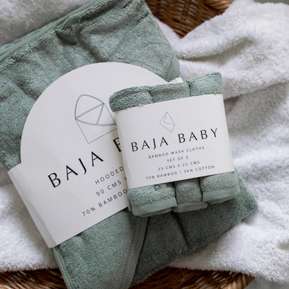 Bamboo & Cotton Washcloths 3pk.- Sage