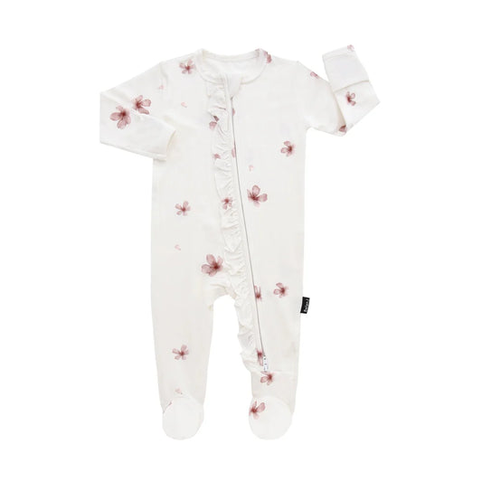 Bamboo Footed Ruffle Zipper Sleeper- Petals