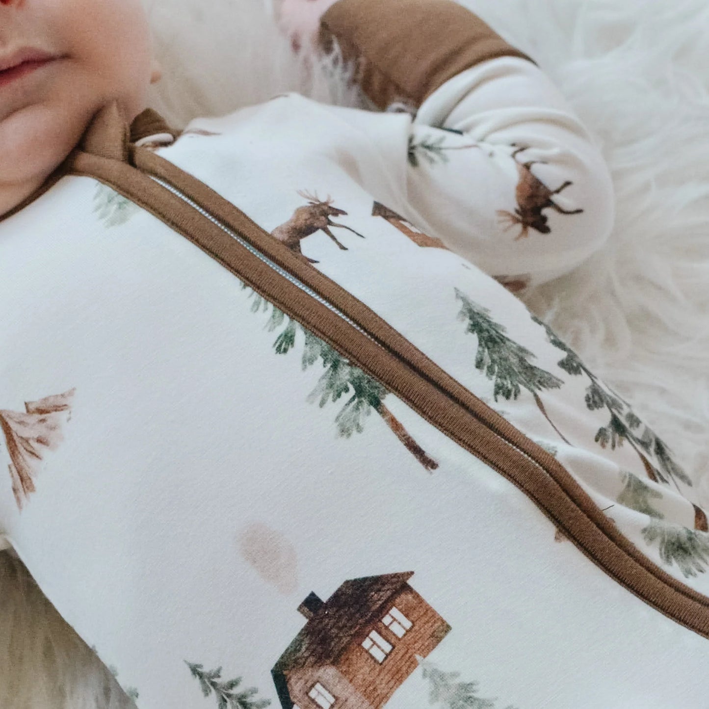 Bamboo Footed Zipper Sleeper- Moose on White