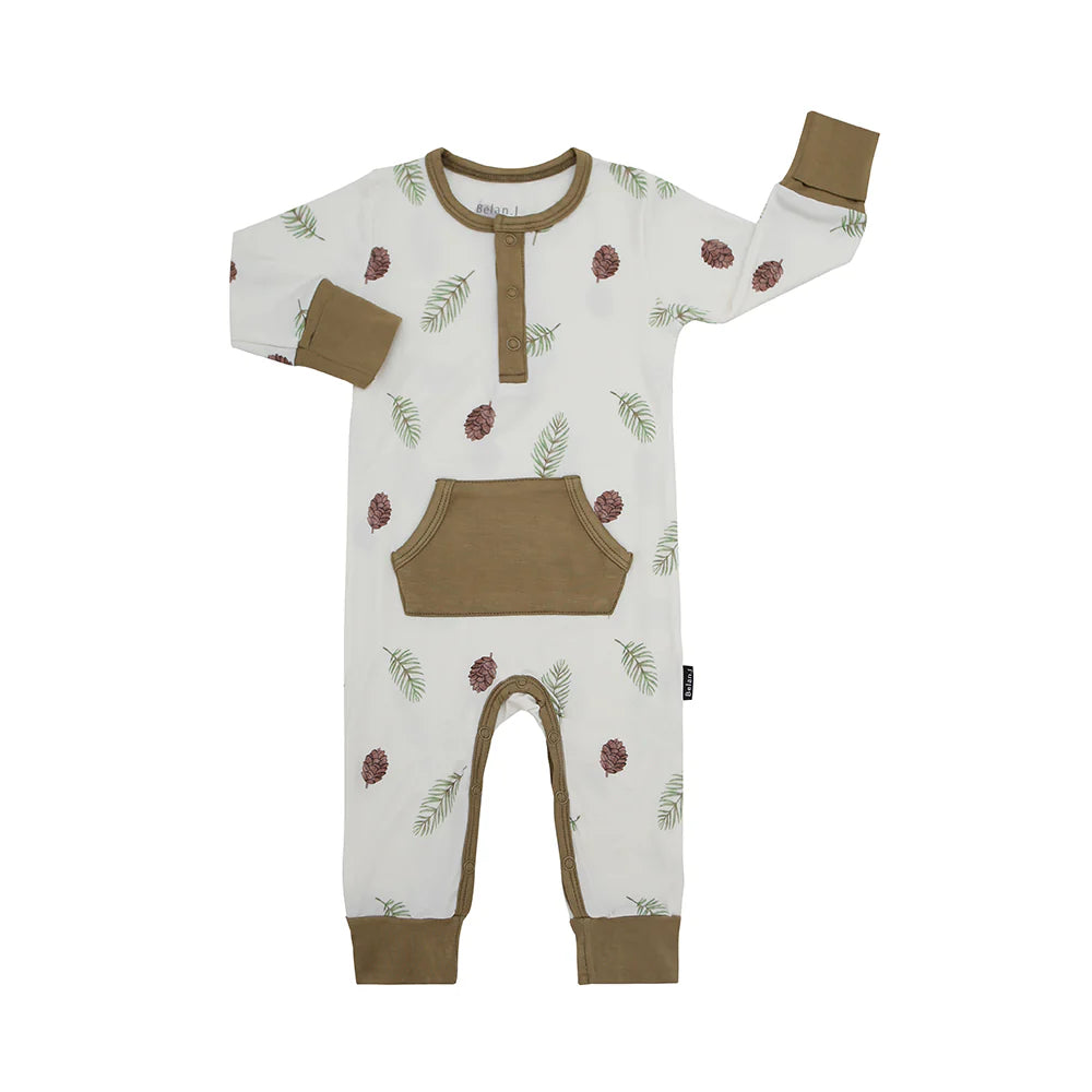 Bamboo Long Sleeve Pocket Romper- Pine Cones