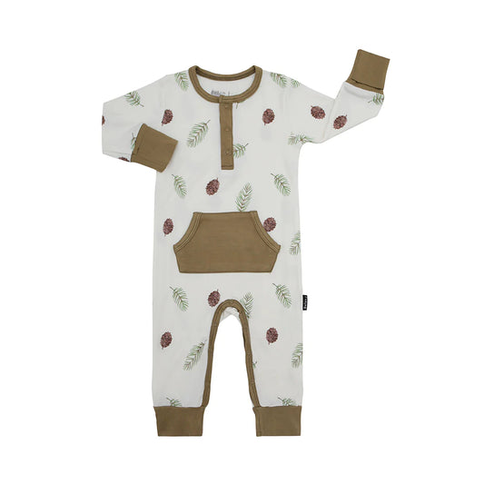 Bamboo Long Sleeve Pocket Romper- Pine Cones