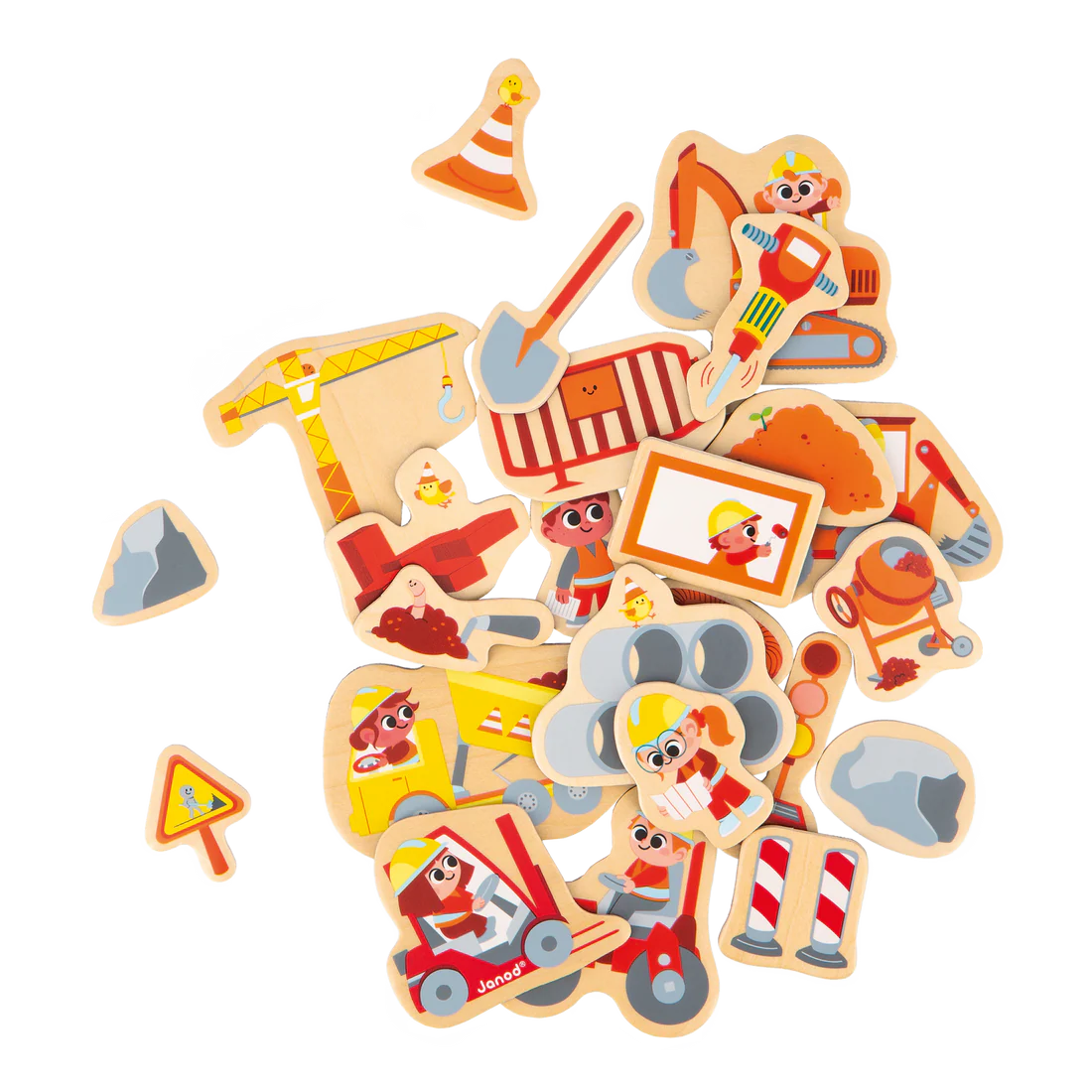 Wooden Construction Magnet Set