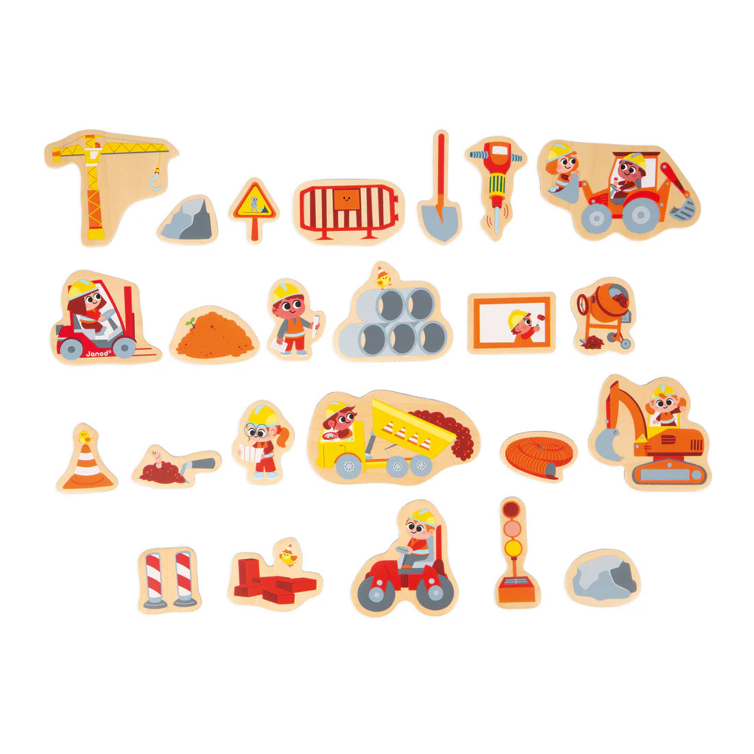 Wooden Construction Magnet Set
