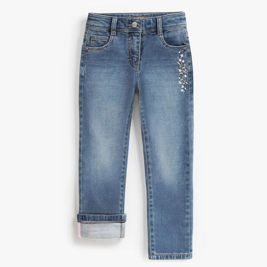 Blue Floral Denim Pants