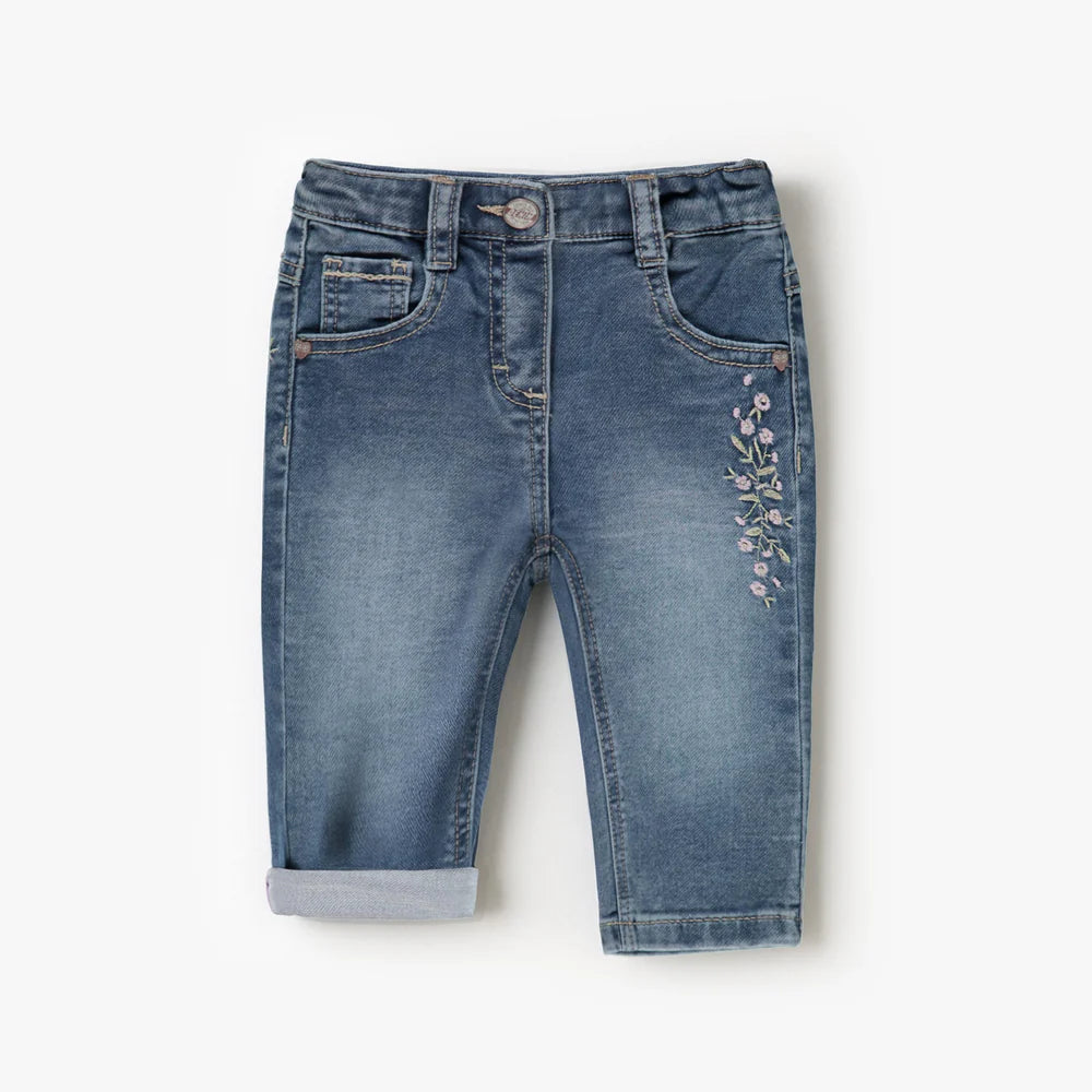 Blue Floral Denim Baby Pants