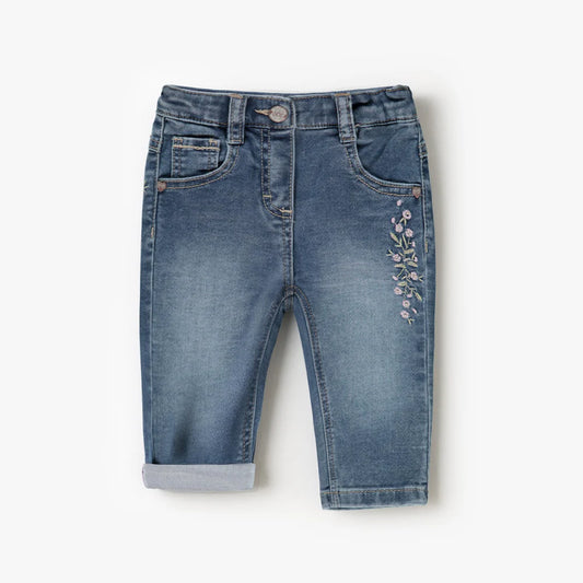 Blue Floral Denim Baby Pants