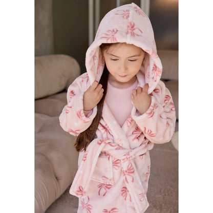 Ribbon Bows Misty Pink Plush Kids Robe