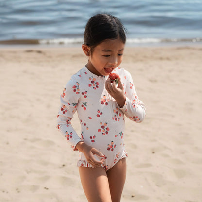Pink Strawberries Long Sleeve Swimsuit