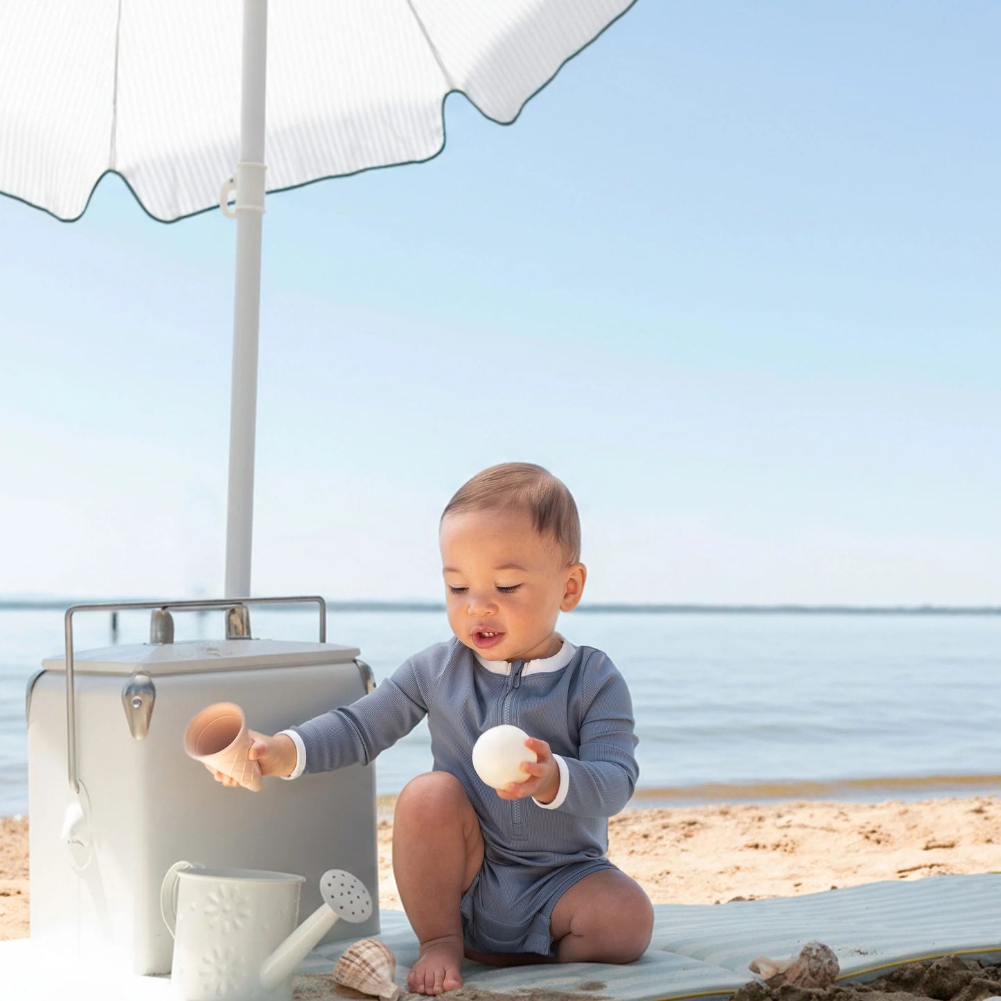 Dusty Blue Long Sleeve Shortie Baby Swimsuit