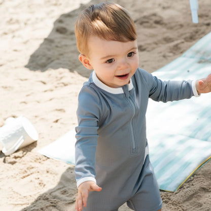 Dusty Blue Long Sleeve Shortie Baby Swimsuit