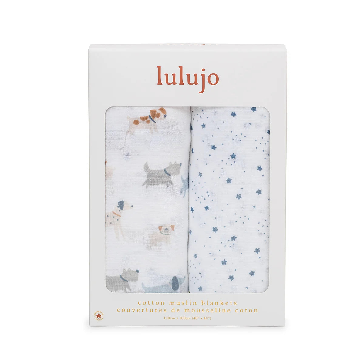 Cotton Muslin Swaddle Blanket 2pk.- Puppies and Stars