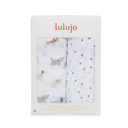 Cotton Muslin Swaddle Blanket 2pk.- Puppies and Stars
