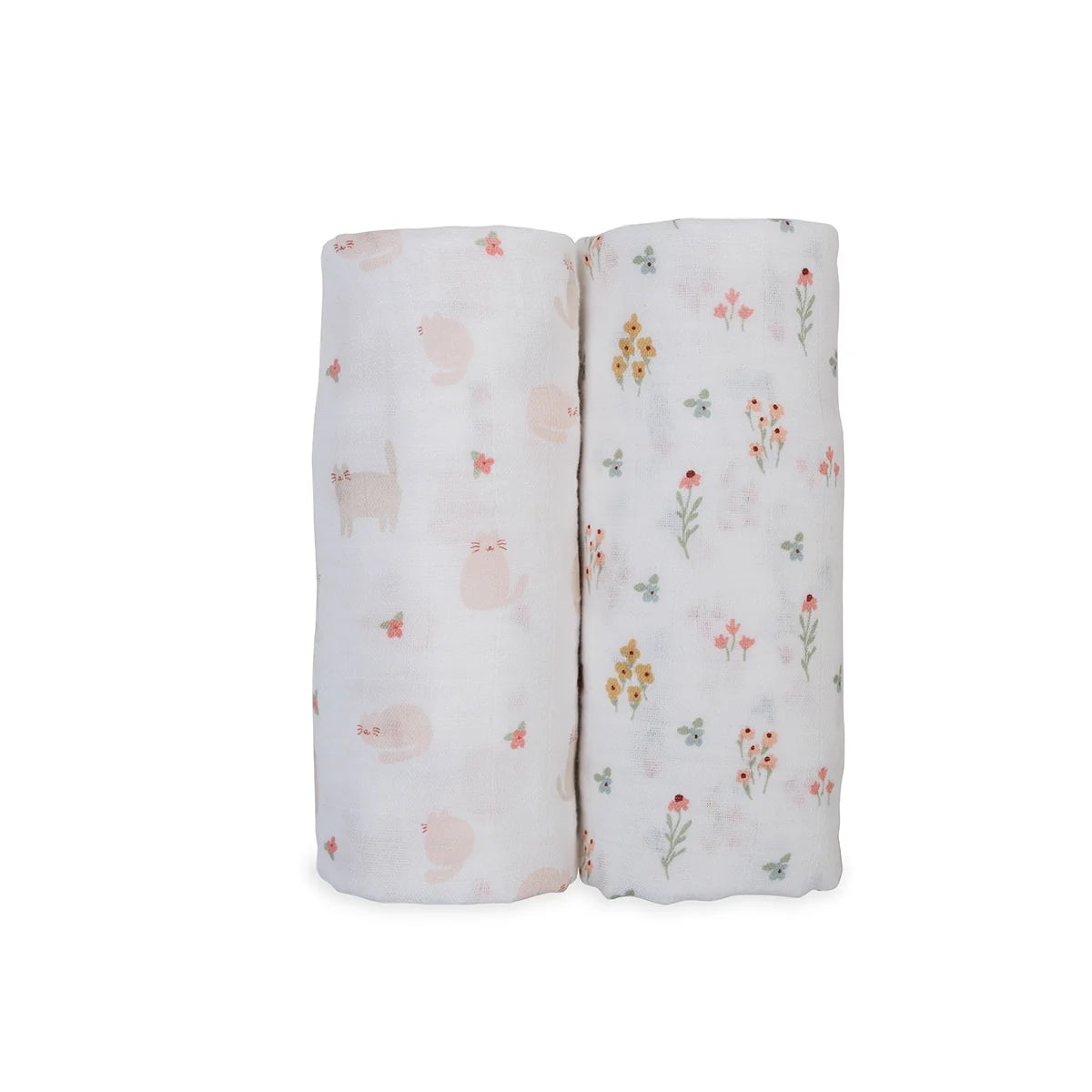 Cotton Muslin Swaddle Blanket 2pk.- Kitties and Flowers