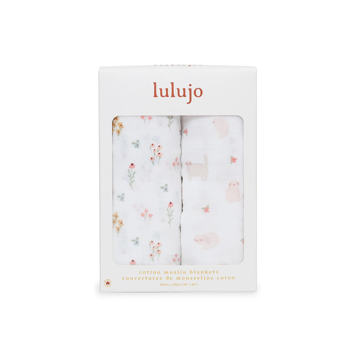 Cotton Muslin Swaddle Blanket 2pk.- Kitties and Flowers