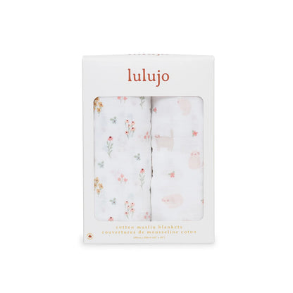Cotton Muslin Swaddle Blanket 2pk.- Kitties and Flowers