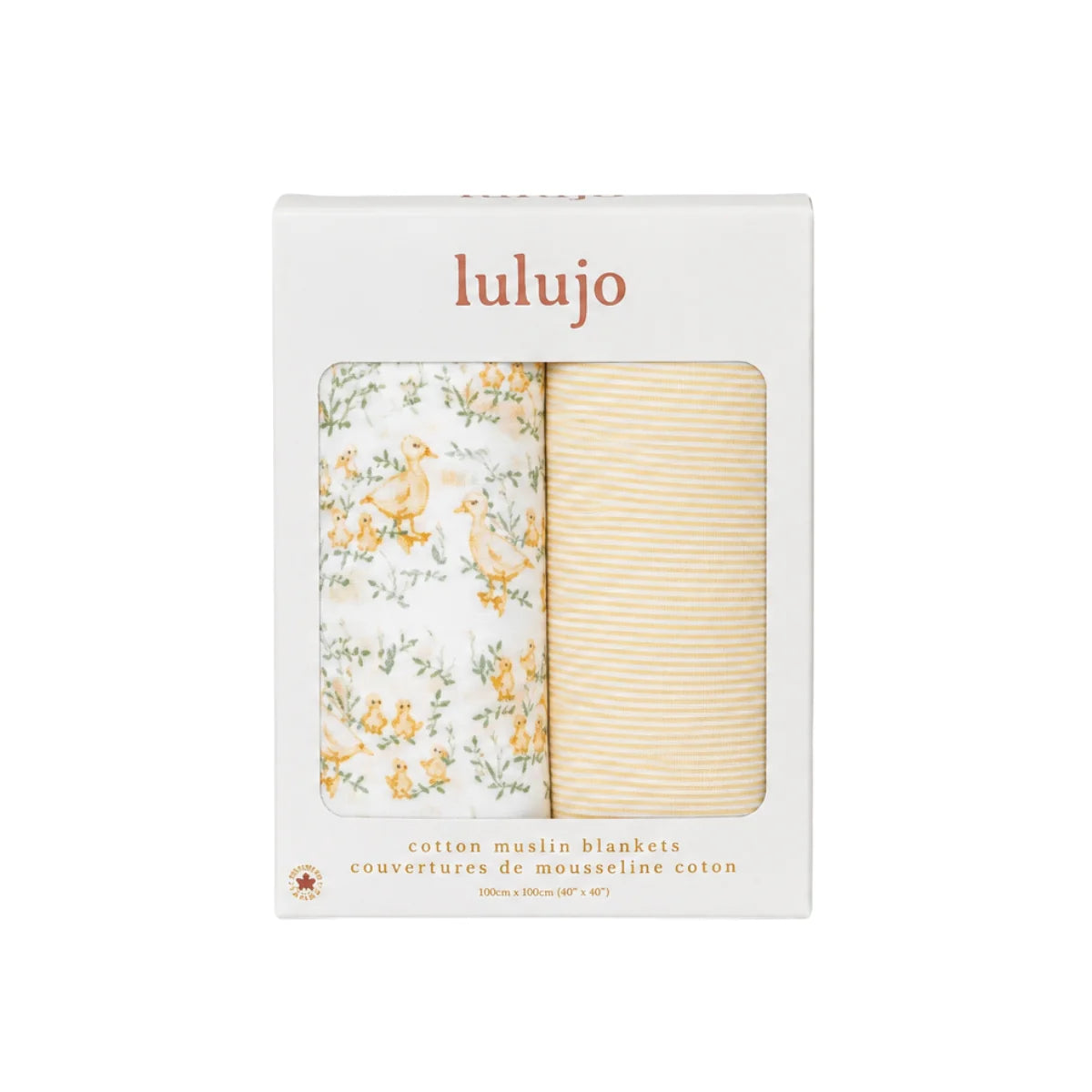 Cotton Muslin Swaddle Blanket 2pk.- Ducklings and Yellow Stripe