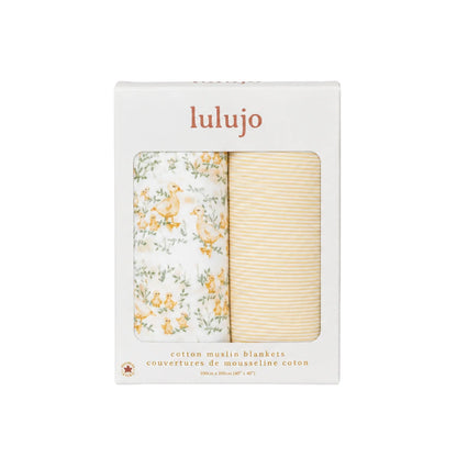 Cotton Muslin Swaddle Blanket 2pk.- Ducklings and Yellow Stripe
