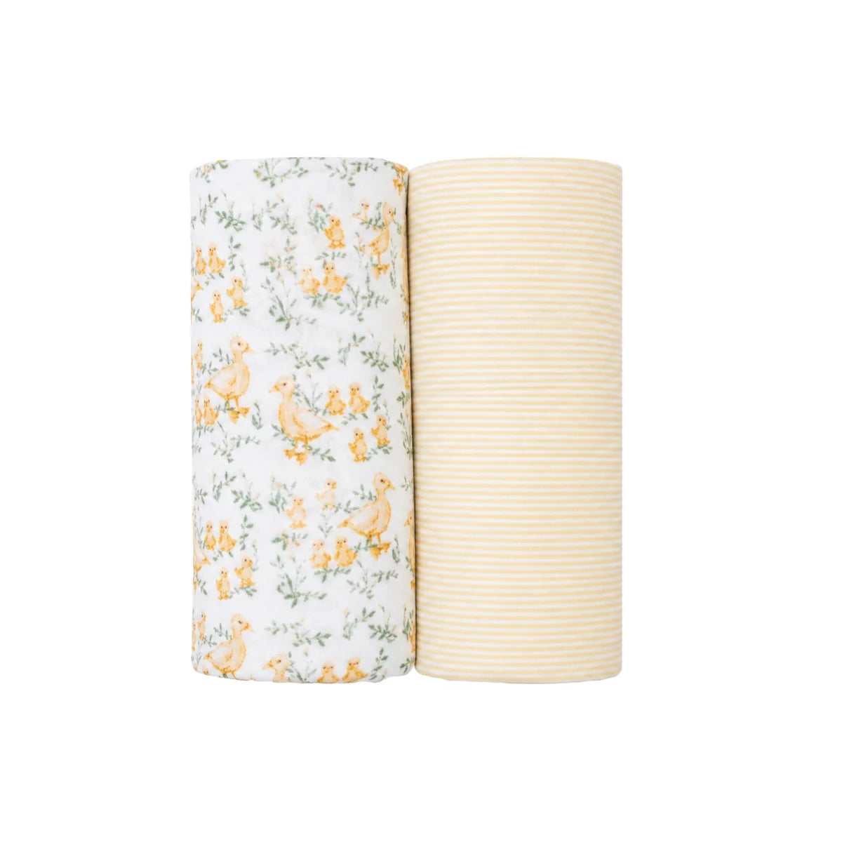 Cotton Muslin Swaddle Blanket 2pk.- Ducklings and Yellow Stripe