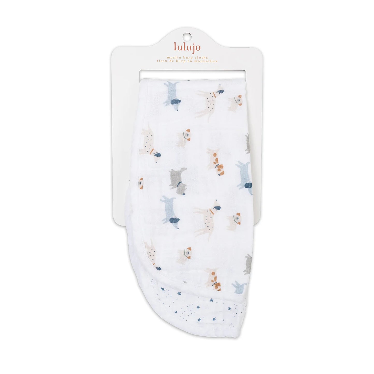 Cotton Muslin Burp Cloth 2pk.- Puppies and Stars