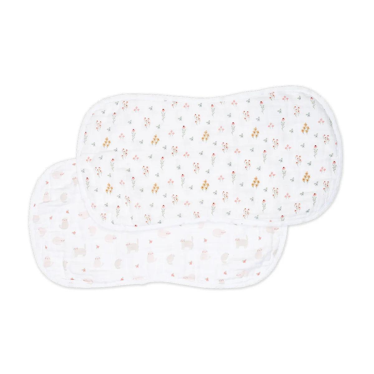 Cotton Muslin Burp Cloth 2pk.- Kitties and Flowers