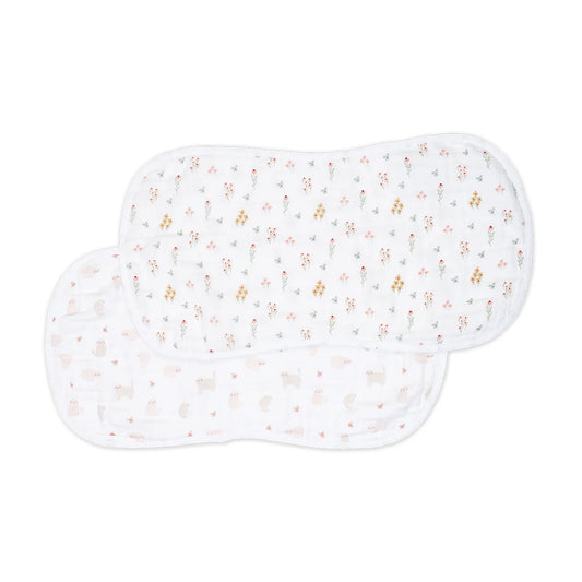 Cotton Muslin Burp Cloth 2pk.- Kitties and Flowers