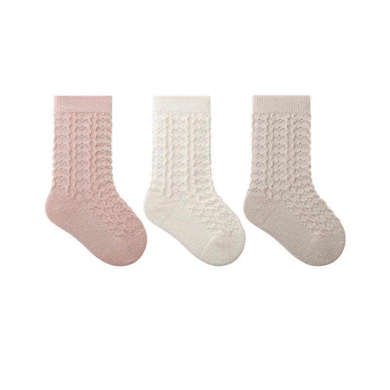 Textured Cotton Crew Socks 3pk.- Pink/Cream/Oat