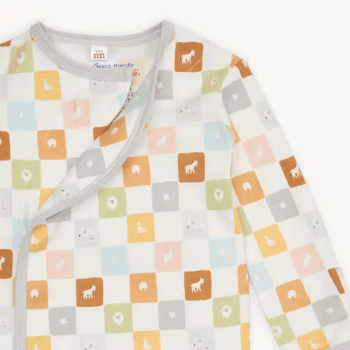 Magnetic Organic Cotton Gown & Knotted Hat Set- Checkmate