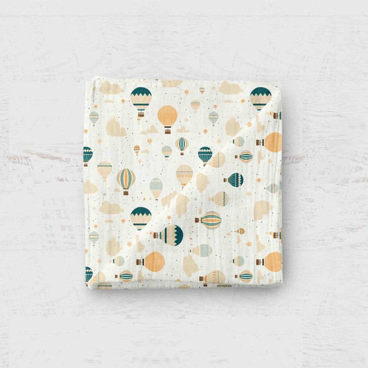 Bamboo Muslin Swaddle Blanket- Hot Air Balloons