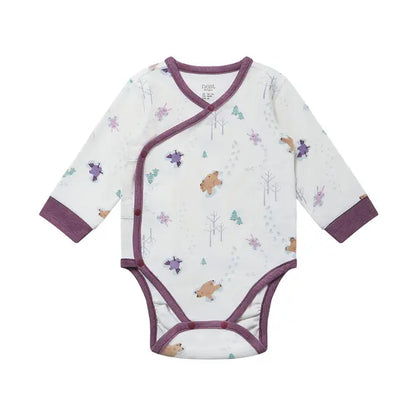Organic Cotton Long Sleeve Kimono Onesie- Snow Angels