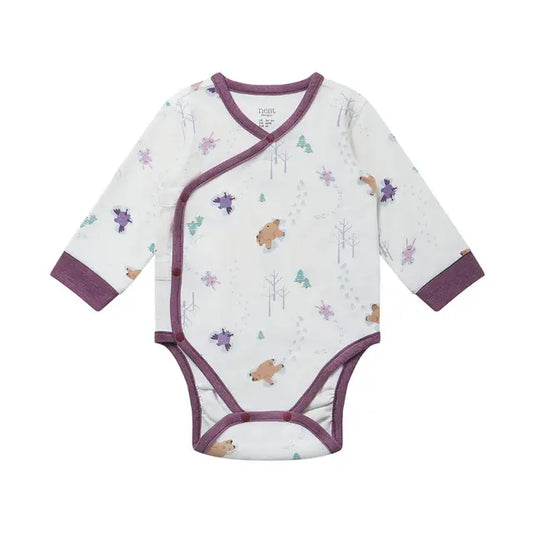 Organic Cotton Long Sleeve Kimono Onesie- Snow Angels