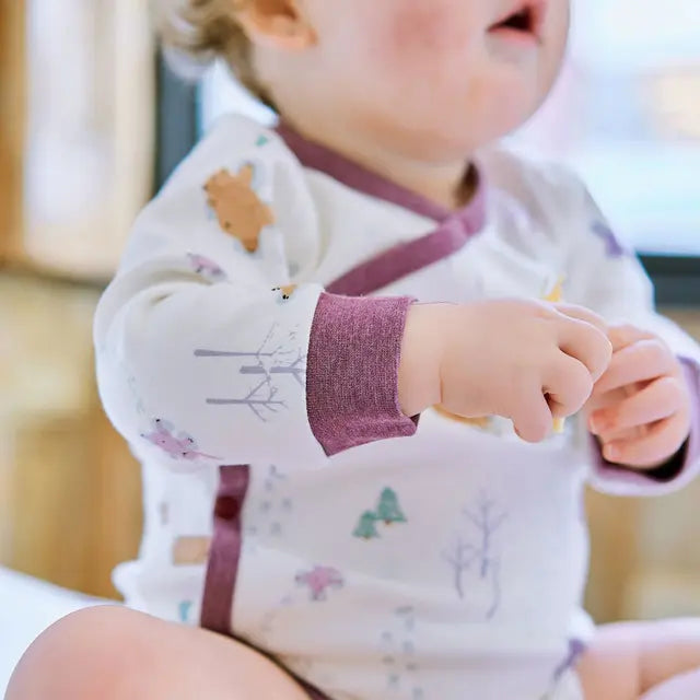 Organic Cotton Long Sleeve Kimono Onesie- Snow Angels