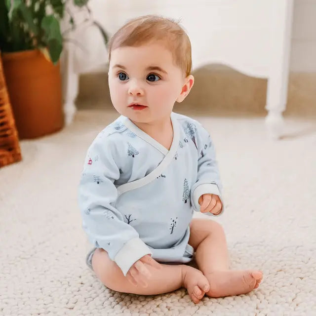 Organic Cotton Long Sleeve Kimono Onesie- Snowy Snuggles
