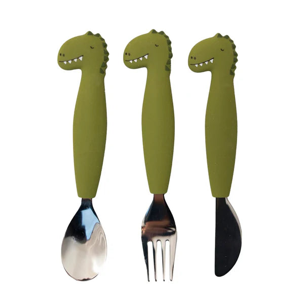 Silicone & Stainless Steel Cutlery Set- Mr. Dino