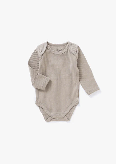 Organic Ribbed Bodysuit- Mushroom