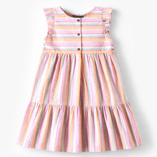 Pink & Orange Ruffle Sleeve Striped Dress