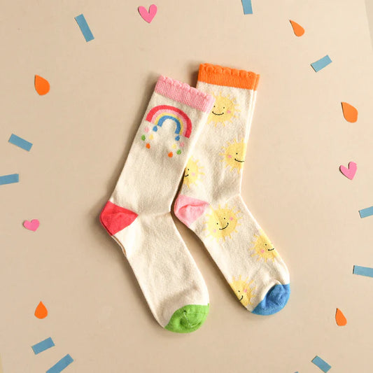 Vintage Rainbow and Sun Socks 2pk.